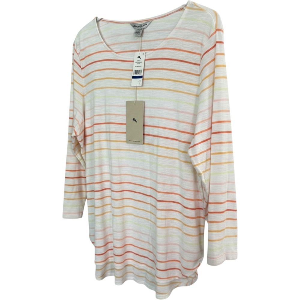 NWT Tommy Bahama Cotton Coastal Bliss Tee XL Apricot Cream Striped Casual